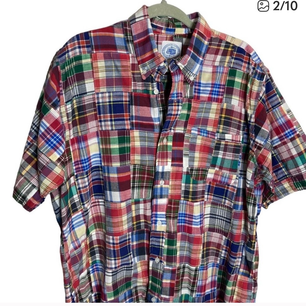 J Press Madras Plaid Classic Red Blue Button Down Mens L Short Sleeve Vintage ? - Picture 2 of 6